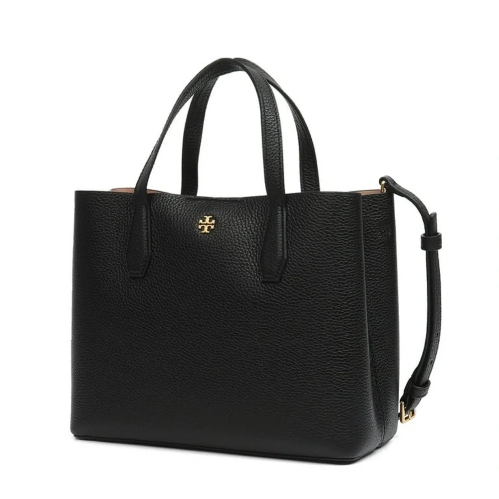 Tory Burch Black Pebbled Leather Small 2 way Tote Bag